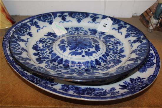 Delft style blue & white charger & a Doulton Madras pattern oval meat platter